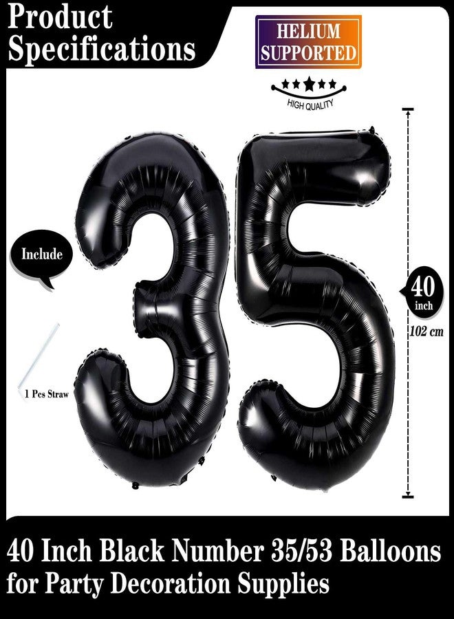 Lovoir Black 35 Number Balloons, 40 Inch Giant Number 35 Balloons Foil Mylar Helium Black Number Balloons for 35th Birthday Party Supplies Anniversary Event Celebration Decorations - Image 2